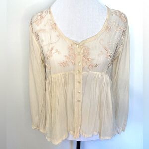 Vintage Small Sheer Embroidered Rayon Boho Top